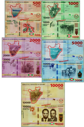 Burundi-500 - 1.000. - 2.000 - 5.000 -10.000-Francs-date-miste-04.07.2016-e-09.08.2021-unc