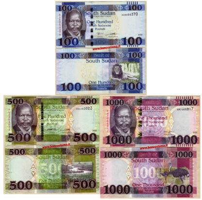 South Sudan P15d - P16b - PW17b 100-500-1.000 Pounds 201-2020-2021 unc