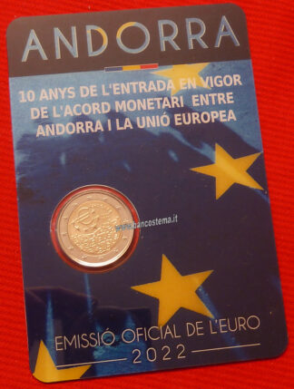 Andorra-2-euro-commemorativo-2022-10o-anniversario-dellentrata-in-vigore-dellaccordo-monetario-tra-Andorra-e-Unione-Europea-folder-fdc