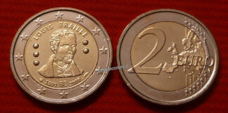 Belgio-2-euro-2009-commemorativo-200o-anniversario-dalla-nascita-di-Louis-Braille-fdc