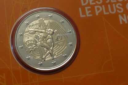 Francia-2-euro-2022-commemorativo-2a-moneta-dedicata-alle-Olimpiadi-di-Parigi-2024-fdc-coincard-dett.moneta