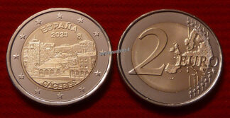 Spagna 2 euro 2023 commemorativo Città vecchia di Cáceres fdc