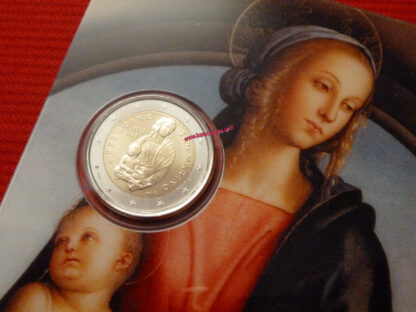 San Marino 2 euro 2023 commemorativo 500º anniversario della scomparsa del Perugino fdc in folder dettaglio moneta