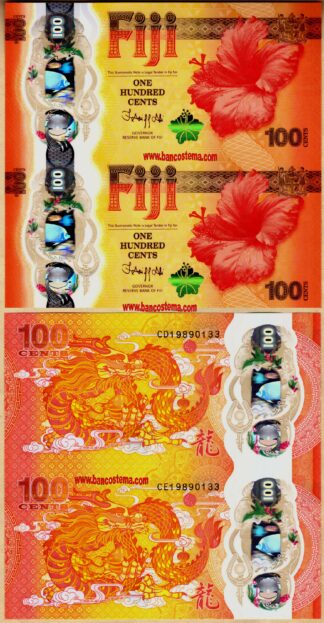Banconota Fiji PW124 100 cents commemorativa nd 2023 double uncut unc