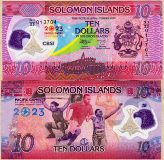 Banconota Solomon Islands PW39 10 Dollars commemorativa 17th Pacific Games in the Solomon Islands 2023 polymer unc