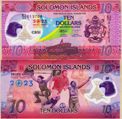 Banconota Solomon Islands PW39 10 Dollars commemorativa 17th Pacific Games in the Solomon Islands 2023 polymer unc