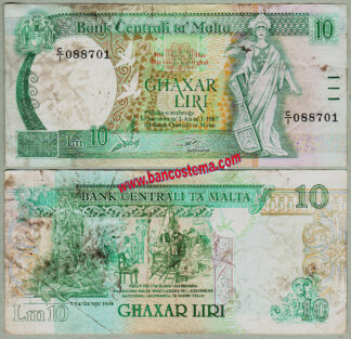 Malta P43 10 Liri L. 1967 (1989) vf-