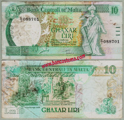 Malta P43 10 Liri L. 1967 (1989) vf-