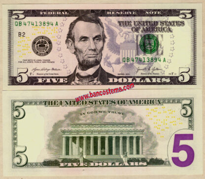 Usa P551b 5 Dollars "B2" 2021 unc  New York