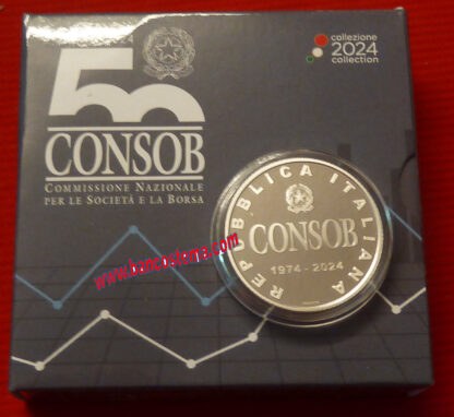 Italia 5 euro commemorativa 5 euro 50° Anniversario dell’istituzione della Commissione Nazionale per le Società e la Borsa CONSOB 2024 argento Proof - immagine 3