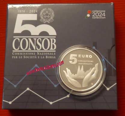 Italia 5 euro commemorativa 5 euro 50° Anniversario dell’istituzione della Commissione Nazionale per le Società e la Borsa CONSOB 2024 argento Proof - immagine 4