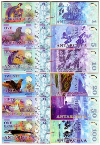 Antartica set 6 Pz.1 to 100 Antartic Dollars 2020 polymer unc