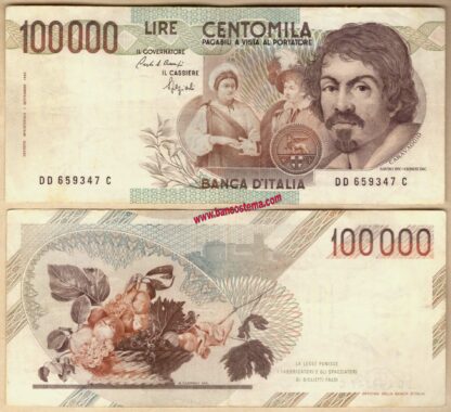 Italia P110b - A 100.000 lire Caravaggio 1° tipo let"D" bb