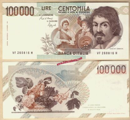 Italia P110b - A 100.000 lire Caravaggio 1° tipo let"F" QSpl