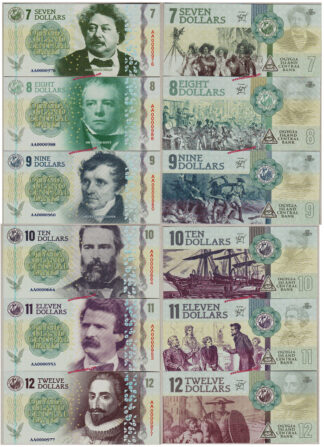 Ogygia Island Central Bank 7 Dollars to 12 Dollars set 6 pz 2019 paper unc 2°edizione