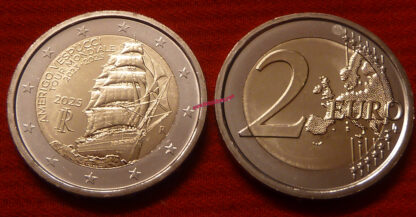Italia 2 euro commemorativo 2025 Giro del mondo della nave Amerigo Vespucci fdc